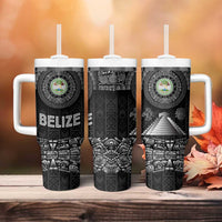 Belize Tribal Pattern Tumbler With Handle with National Emblem and Mayan Pyramid Design