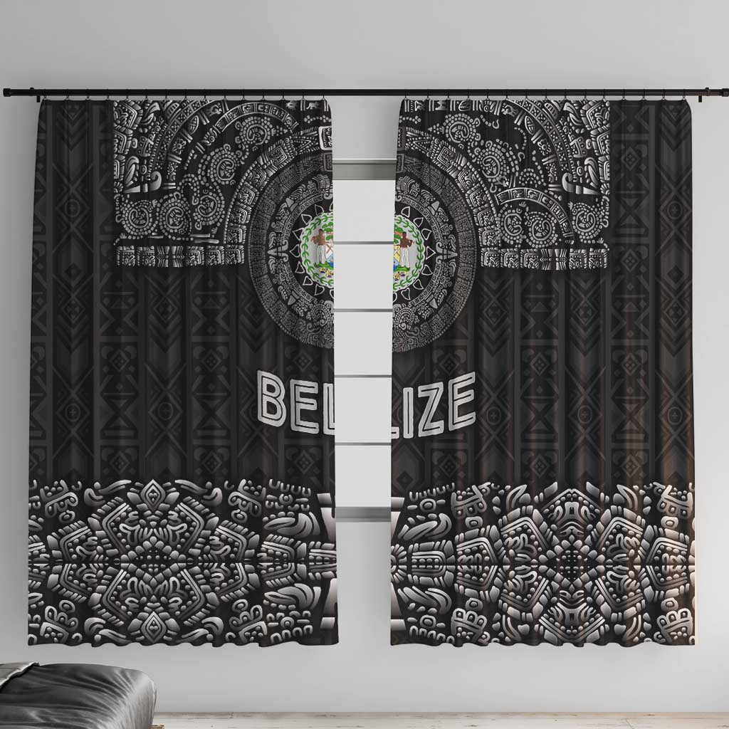 Belize Tribal Pattern Window Curtain with National Emblem and Mayan Pyramid Design