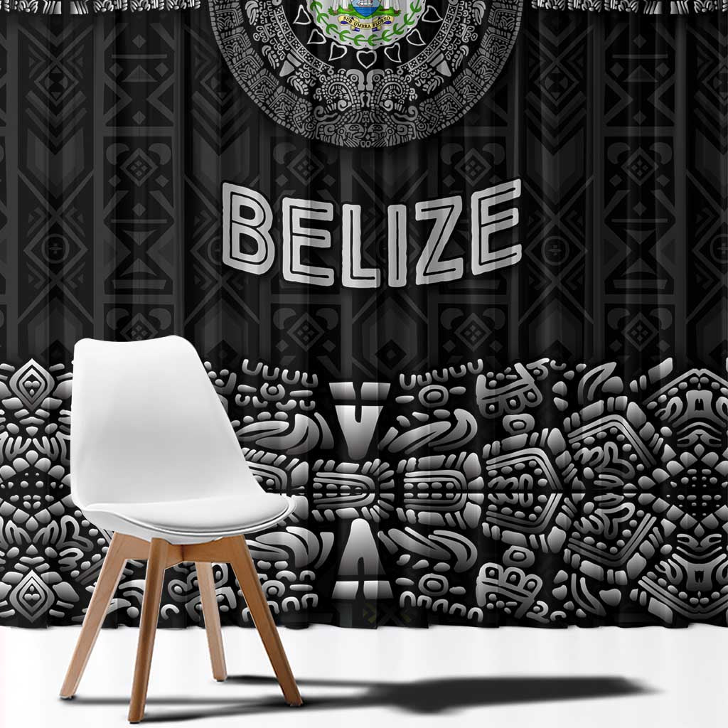 Belize Tribal Pattern Window Curtain with National Emblem and Mayan Pyramid Design