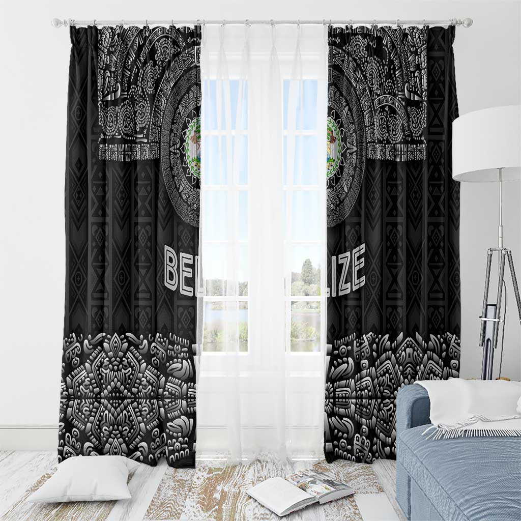 Belize Tribal Pattern Window Curtain with National Emblem and Mayan Pyramid Design