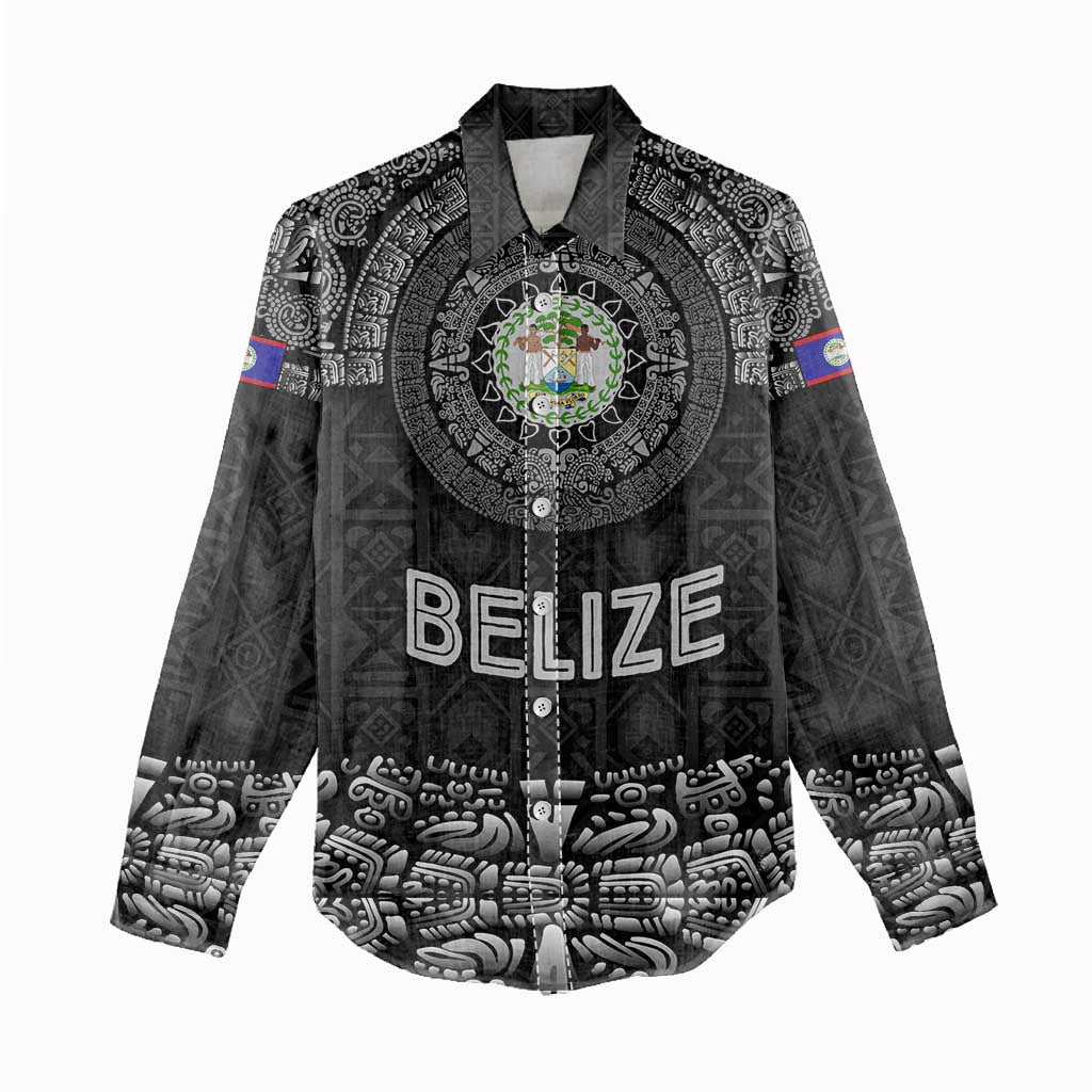 Belize Tribal Pattern Women Casual Shirt with National Emblem and Mayan Pyramid Design