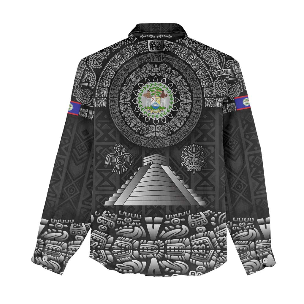 Belize Tribal Pattern Women Casual Shirt with National Emblem and Mayan Pyramid Design