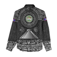 Belize Tribal Pattern Women Casual Shirt with National Emblem and Mayan Pyramid Design