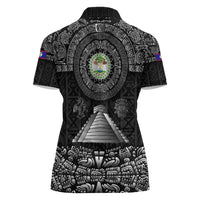 Belize Tribal Pattern Women Polo Shirt with National Emblem and Mayan Pyramid Design