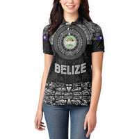 Belize Tribal Pattern Women Polo Shirt with National Emblem and Mayan Pyramid Design