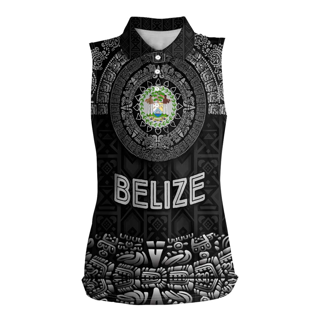 Belize Tribal Pattern Women Sleeveless Polo Shirt with National Emblem and Mayan Pyramid Design