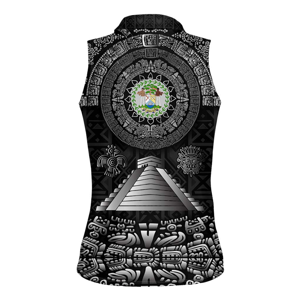 Belize Tribal Pattern Women Sleeveless Polo Shirt with National Emblem and Mayan Pyramid Design