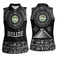 Belize Tribal Pattern Women Sleeveless Polo Shirt with National Emblem and Mayan Pyramid Design