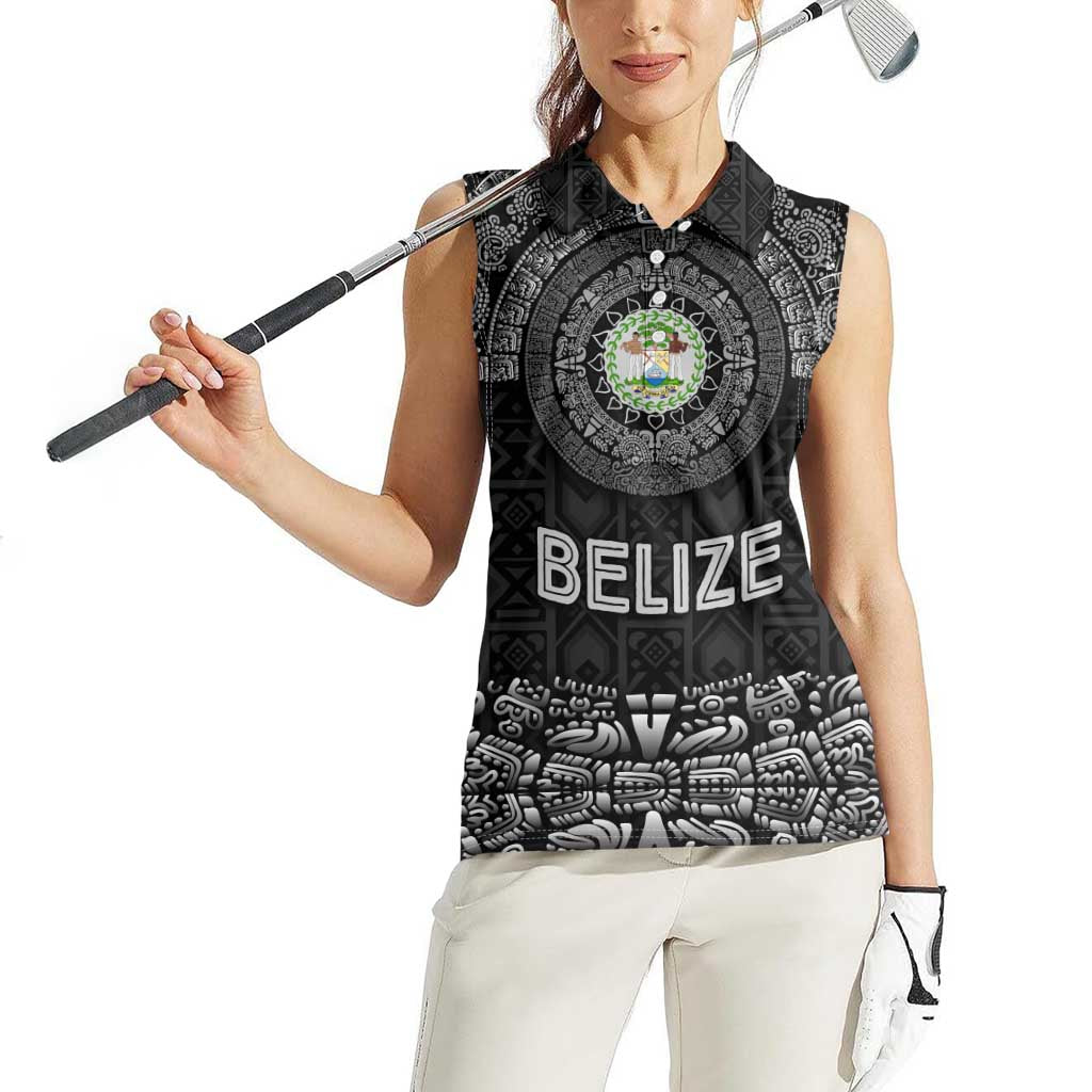 Belize Tribal Pattern Women Sleeveless Polo Shirt with National Emblem and Mayan Pyramid Design