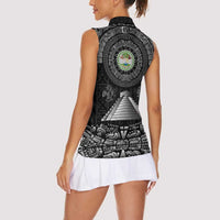 Belize Tribal Pattern Women Sleeveless Polo Shirt with National Emblem and Mayan Pyramid Design