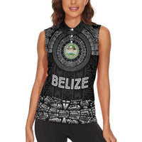 Belize Tribal Pattern Women Sleeveless Polo Shirt with National Emblem and Mayan Pyramid Design