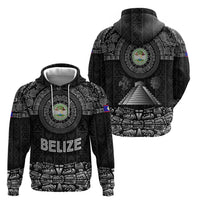 Belize Tribal Pattern Zip Hoodie with National Emblem and Mayan Pyramid Design