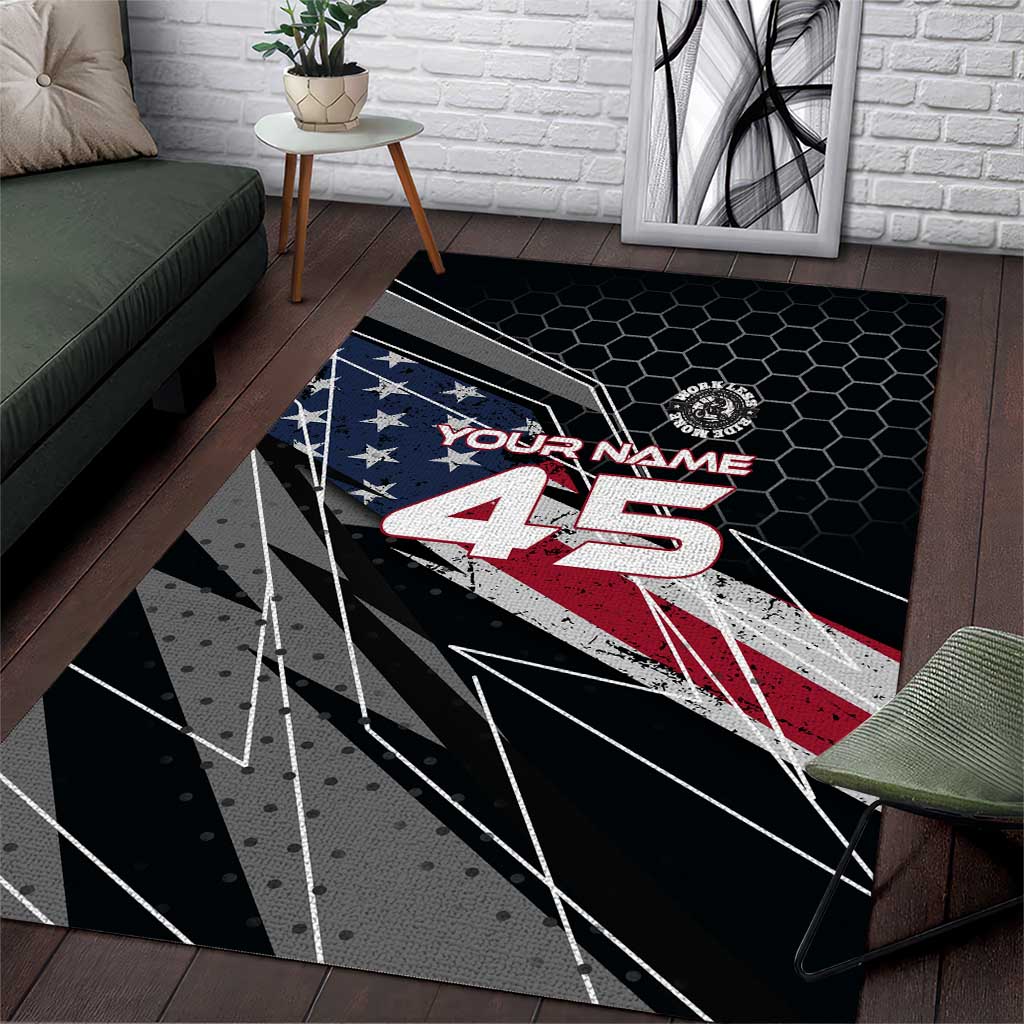 Custom American Flag Racing Area Rug Dirt Bike Motocross Racewear Hexagon and Lightning - Wonder Print Shop