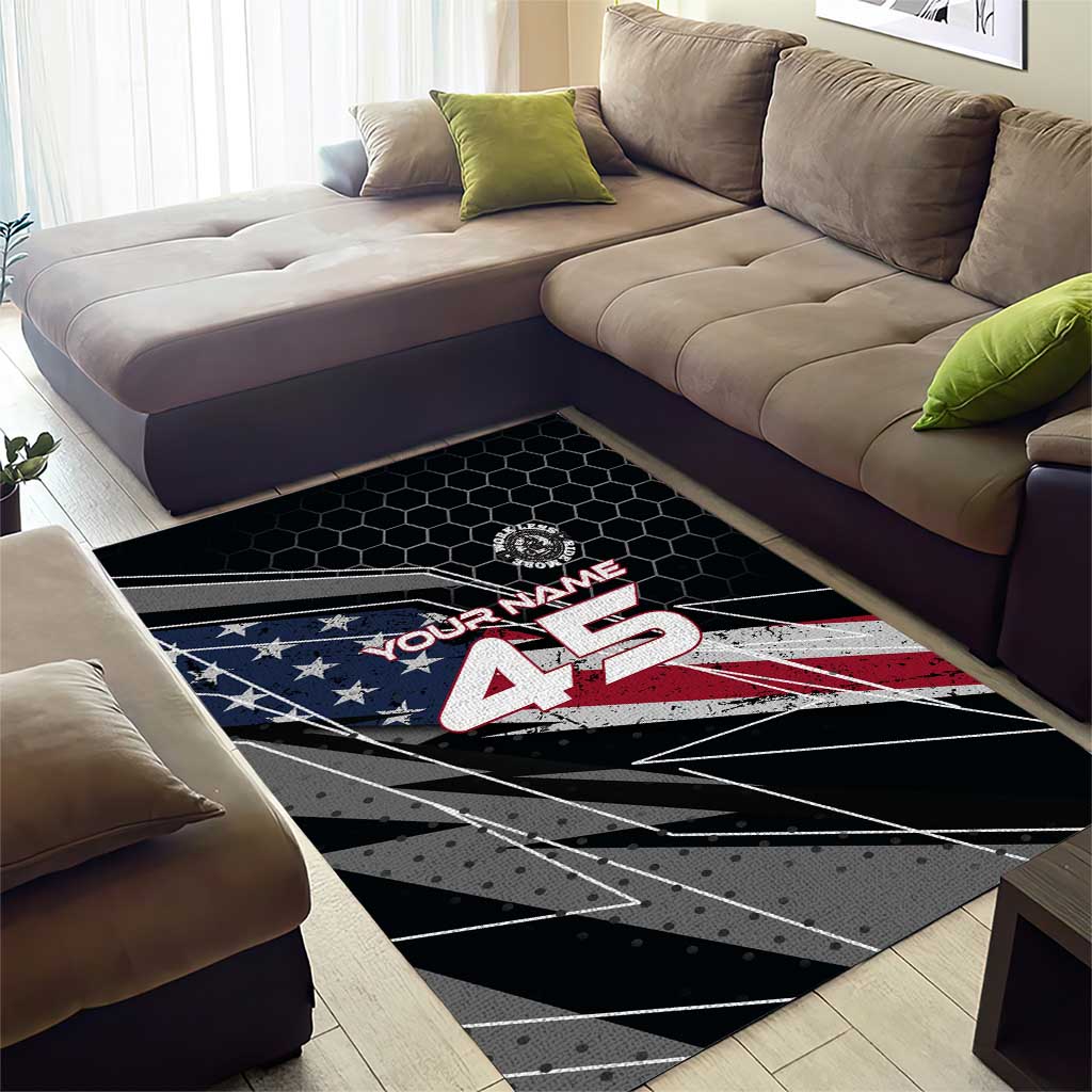 Custom American Flag Racing Area Rug Dirt Bike Motocross Racewear Hexagon and Lightning - Wonder Print Shop