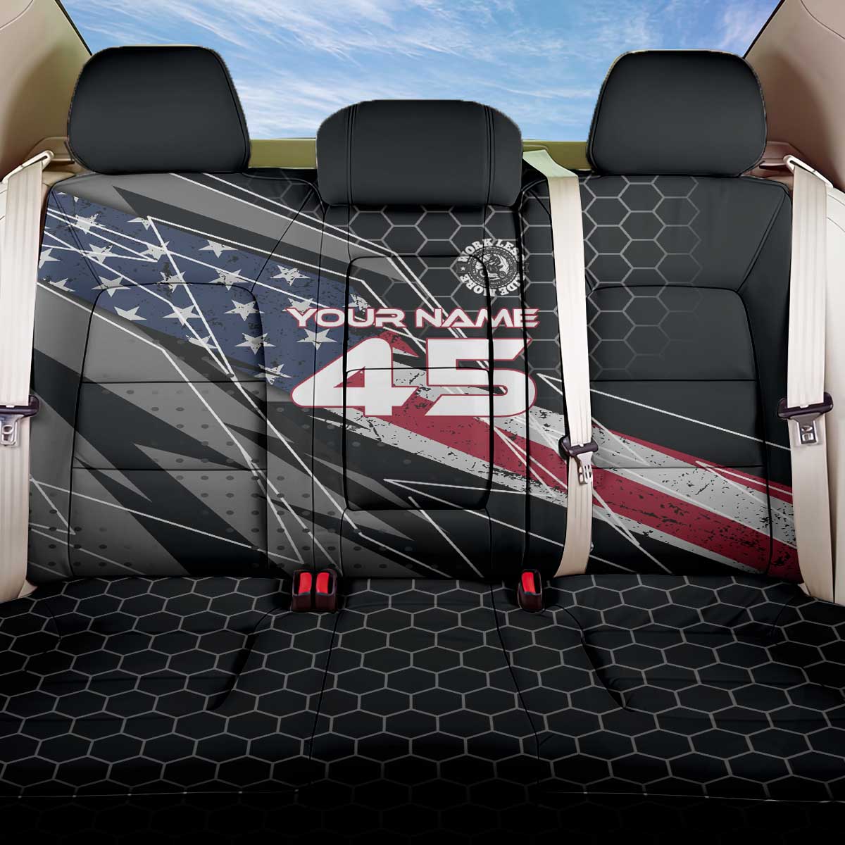 Custom American Flag Racing Back Car Seat Cover Dirt Bike Motocross Racewear Hexagon and Lightning - Wonder Print Shop