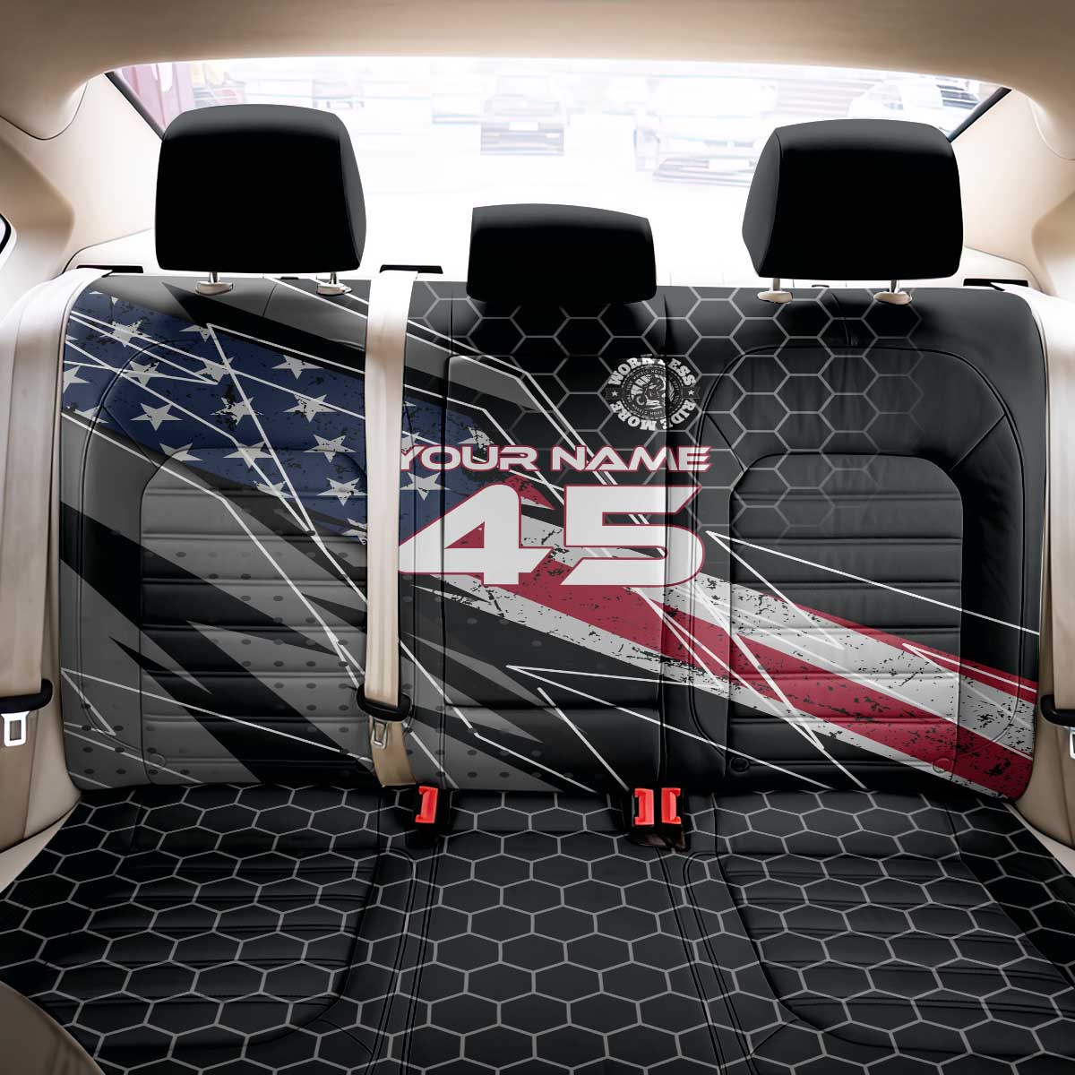 Custom American Flag Racing Back Car Seat Cover Dirt Bike Motocross Racewear Hexagon and Lightning - Wonder Print Shop