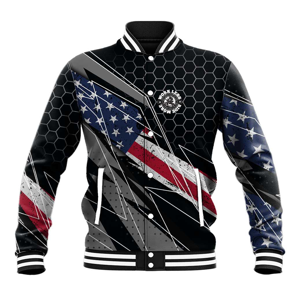 Custom American Flag Racing Baseball Jacket Dirt Bike Motocross Racewear Hexagon and Lightning - Wonder Print Shop