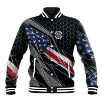 Custom American Flag Racing Baseball Jacket Dirt Bike Motocross Racewear Hexagon and Lightning - Wonder Print Shop