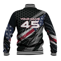 Custom American Flag Racing Baseball Jacket Dirt Bike Motocross Racewear Hexagon and Lightning - Wonder Print Shop