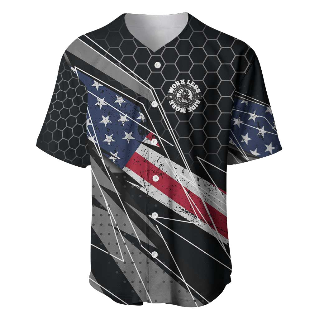 Custom American Flag Racing Baseball Jersey Dirt Bike Motocross Racewear Hexagon and Lightning - Wonder Print Shop