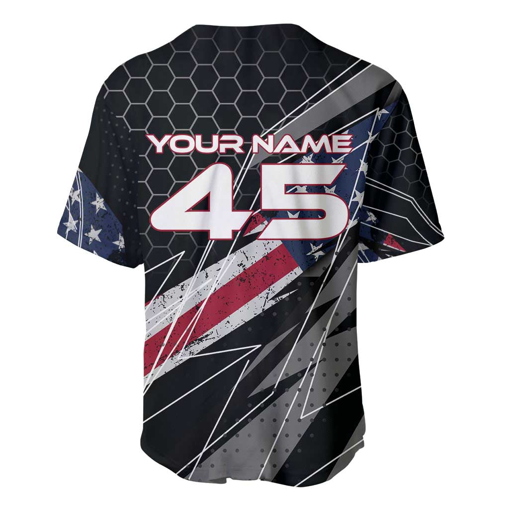 Custom American Flag Racing Baseball Jersey Dirt Bike Motocross Racewear Hexagon and Lightning - Wonder Print Shop
