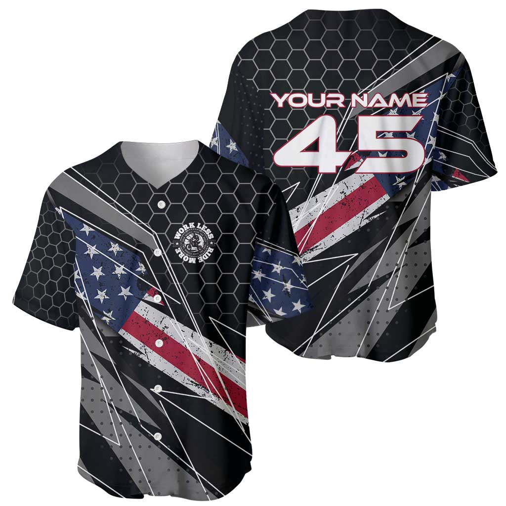 Custom American Flag Racing Baseball Jersey Dirt Bike Motocross Racewear Hexagon and Lightning - Wonder Print Shop