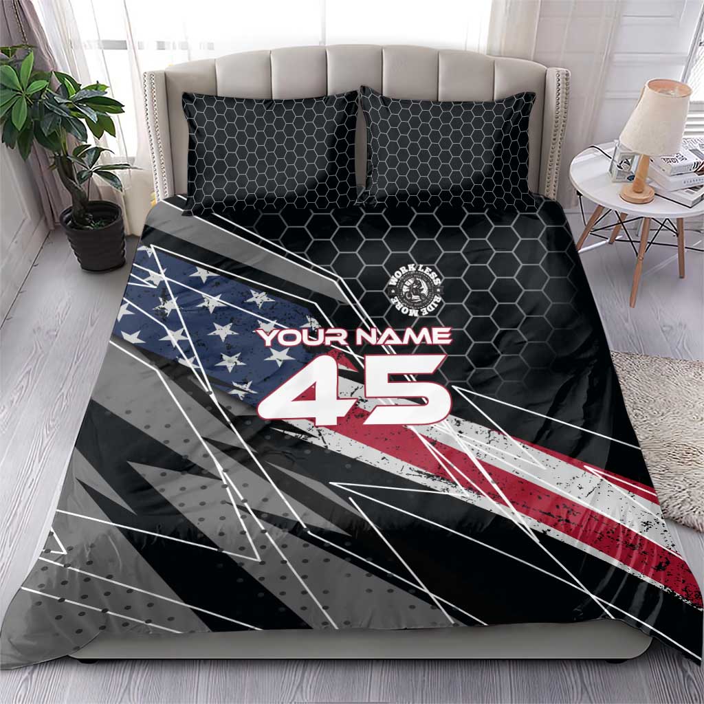 Custom American Flag Racing Bedding Set Dirt Bike Motocross Racewear Hexagon and Lightning - Wonder Print Shop