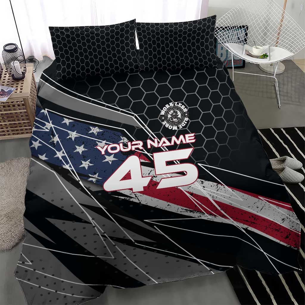 Custom American Flag Racing Bedding Set Dirt Bike Motocross Racewear Hexagon and Lightning - Wonder Print Shop