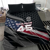Custom American Flag Racing Bedding Set Dirt Bike Motocross Racewear Hexagon and Lightning - Wonder Print Shop