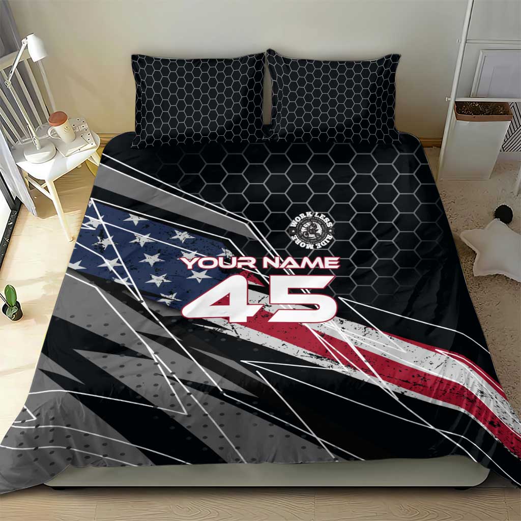 Custom American Flag Racing Bedding Set Dirt Bike Motocross Racewear Hexagon and Lightning - Wonder Print Shop