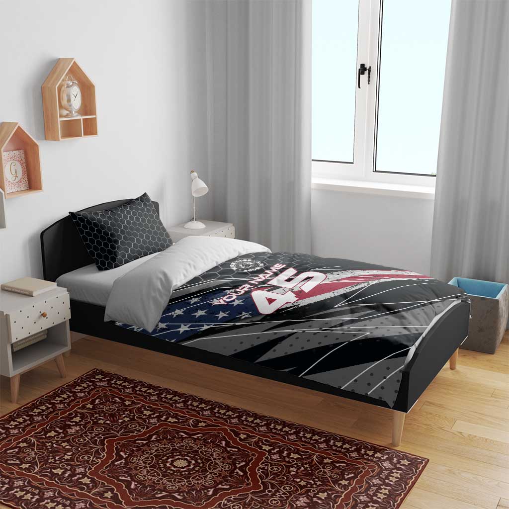 Custom American Flag Racing Bedding Set Dirt Bike Motocross Racewear Hexagon and Lightning - Wonder Print Shop