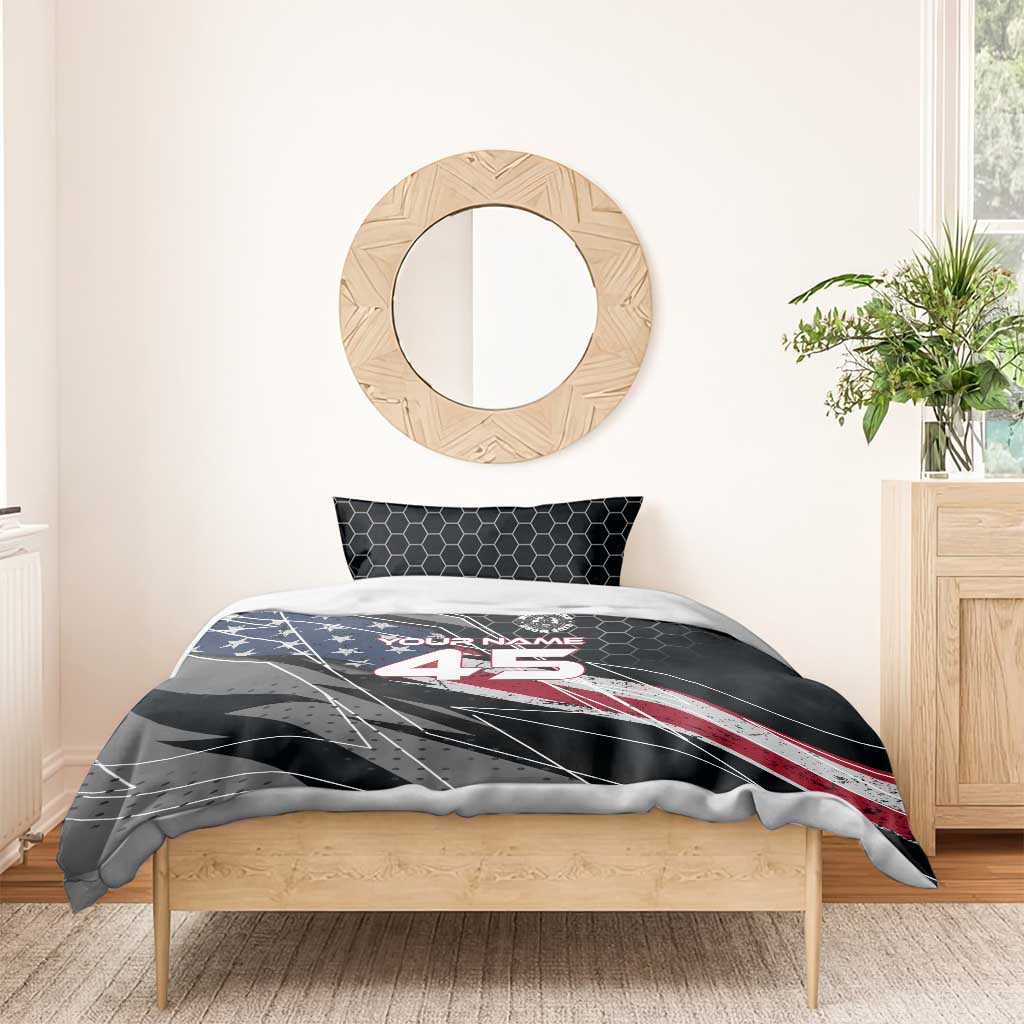 Custom American Flag Racing Bedding Set Dirt Bike Motocross Racewear Hexagon and Lightning - Wonder Print Shop