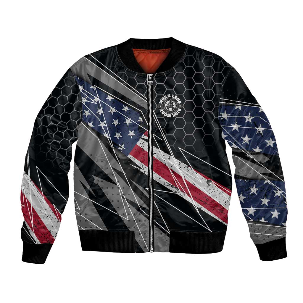 Custom American Flag Racing Bomber Jacket Dirt Bike Motocross Racewear Hexagon and Lightning - Wonder Print Shop
