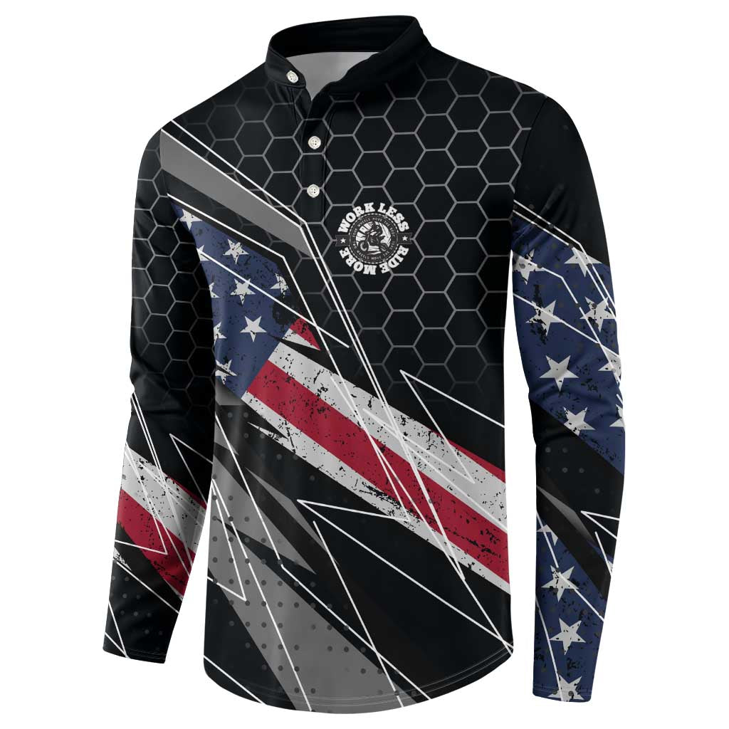 Custom American Flag Racing Button Sweatshirt Dirt Bike Motocross Racewear Hexagon and Lightning - Wonder Print Shop