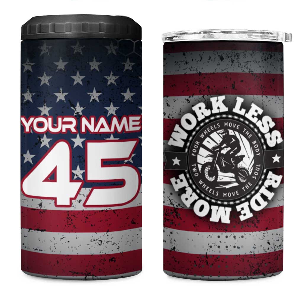 Custom American Flag Racing 4 in 1 Can Cooler Tumbler Dirt Bike Motocross Racewear Hexagon and Lightning - Wonder Print Shop