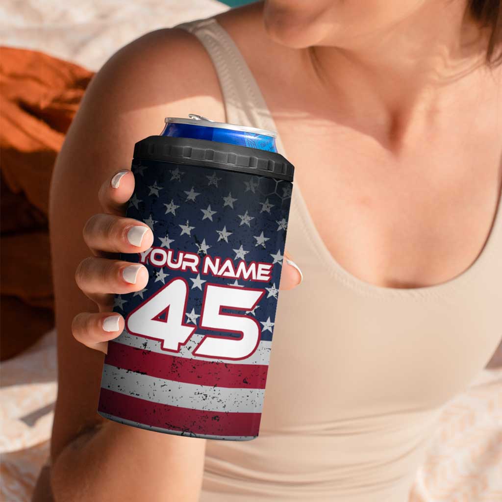 Custom American Flag Racing 4 in 1 Can Cooler Tumbler Dirt Bike Motocross Racewear Hexagon and Lightning - Wonder Print Shop