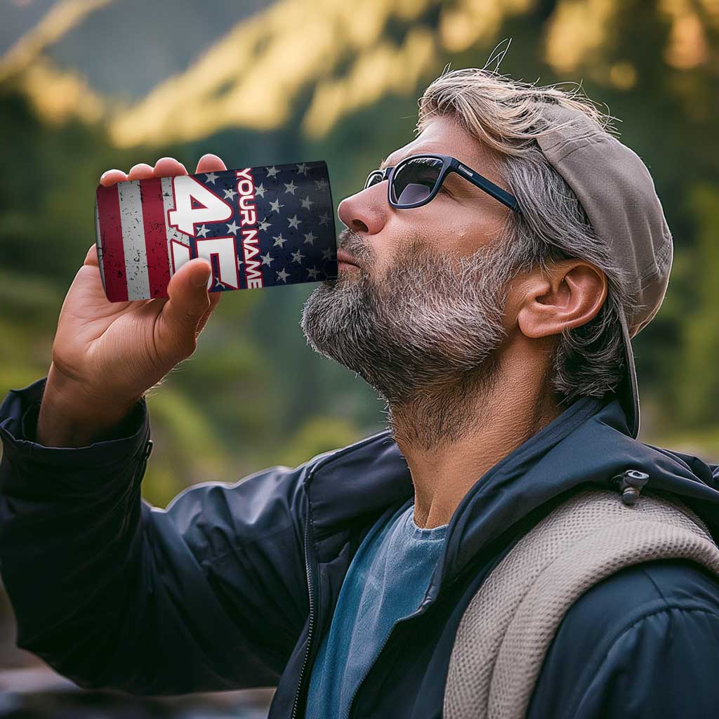 Custom American Flag Racing 4 in 1 Can Cooler Tumbler Dirt Bike Motocross Racewear Hexagon and Lightning - Wonder Print Shop