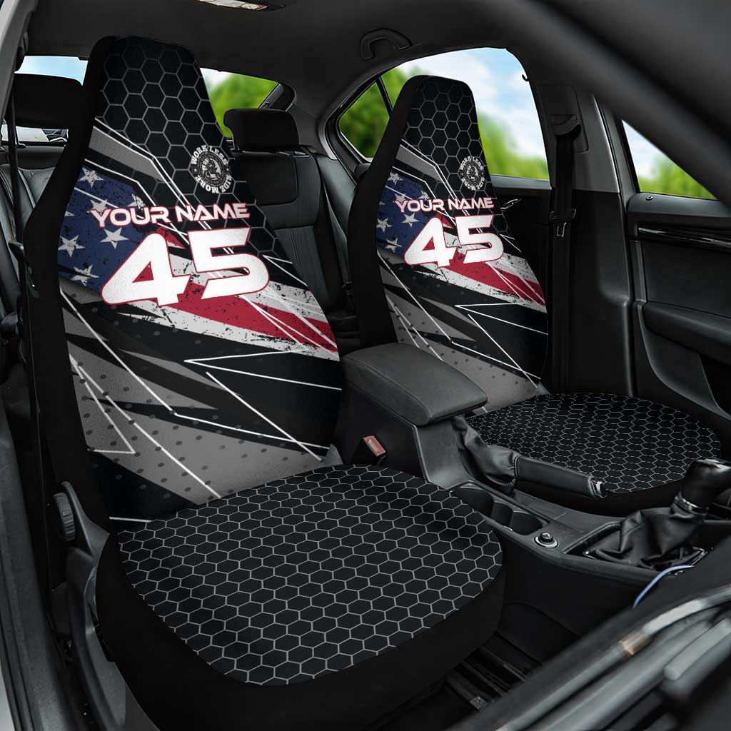 Custom American Flag Racing Car Seat Cover Dirt Bike Motocross Racewear Hexagon and Lightning - Wonder Print Shop