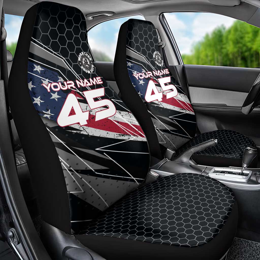 Custom American Flag Racing Car Seat Cover Dirt Bike Motocross Racewear Hexagon and Lightning - Wonder Print Shop