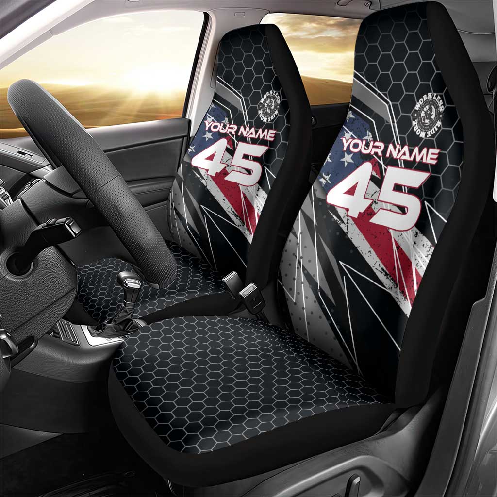 Custom American Flag Racing Car Seat Cover Dirt Bike Motocross Racewear Hexagon and Lightning - Wonder Print Shop