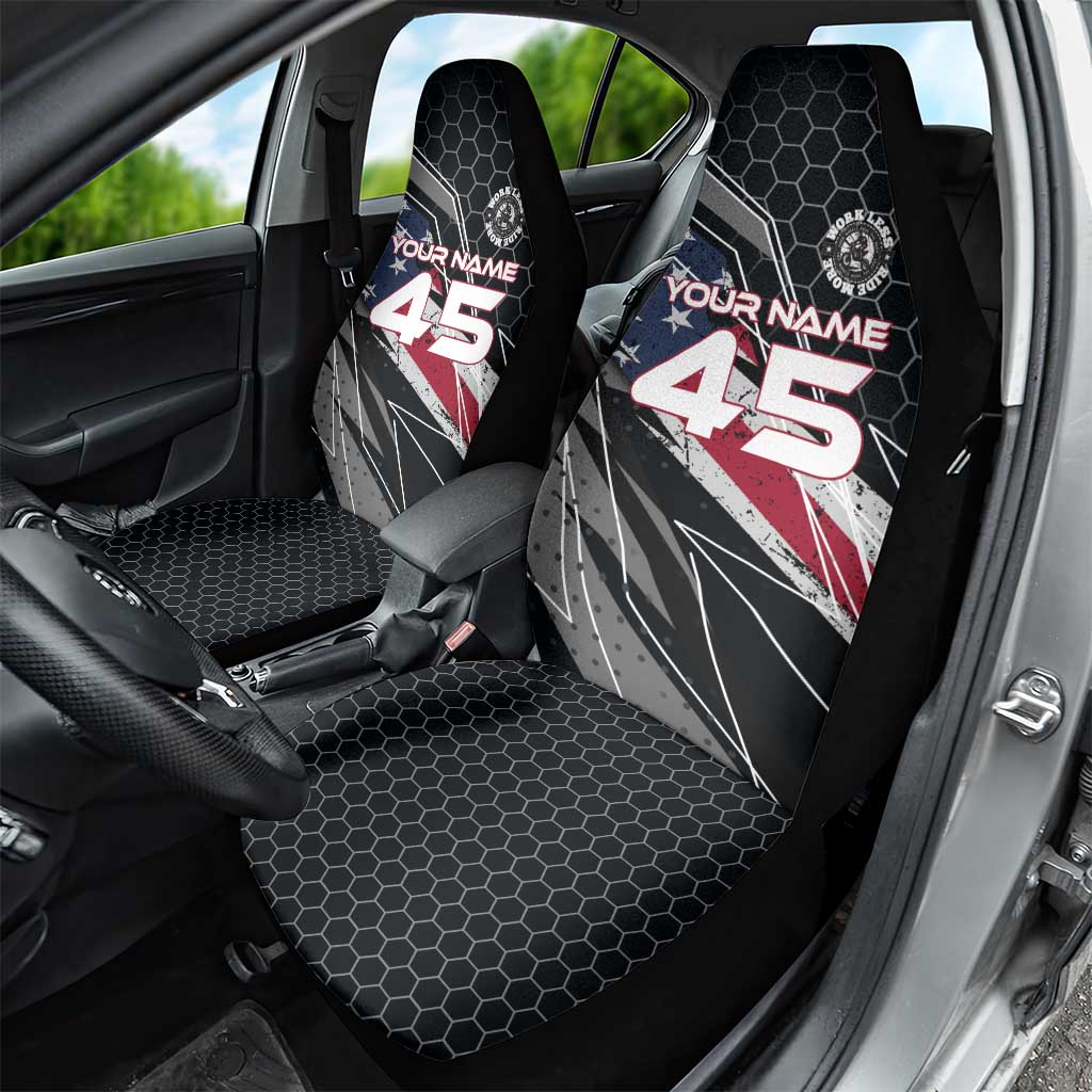Custom American Flag Racing Car Seat Cover Dirt Bike Motocross Racewear Hexagon and Lightning - Wonder Print Shop
