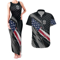 Custom American Flag Racing Couples Matching Tank Maxi Dress and Hawaiian Shirt Dirt Bike Motocross Racewear Hexagon and Lightning - Wonder Print Shop