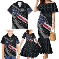 Custom American Flag Racing Family Matching Mermaid Dress and Hawaiian Shirt Dirt Bike Motocross Racewear Hexagon and Lightning - Wonder Print Shop