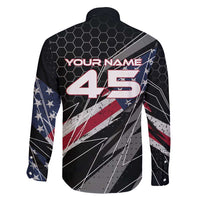 Custom American Flag Racing Family Matching Off Shoulder Maxi Dress and Hawaiian Shirt Dirt Bike Motocross Racewear Hexagon and Lightning - Wonder Print Shop