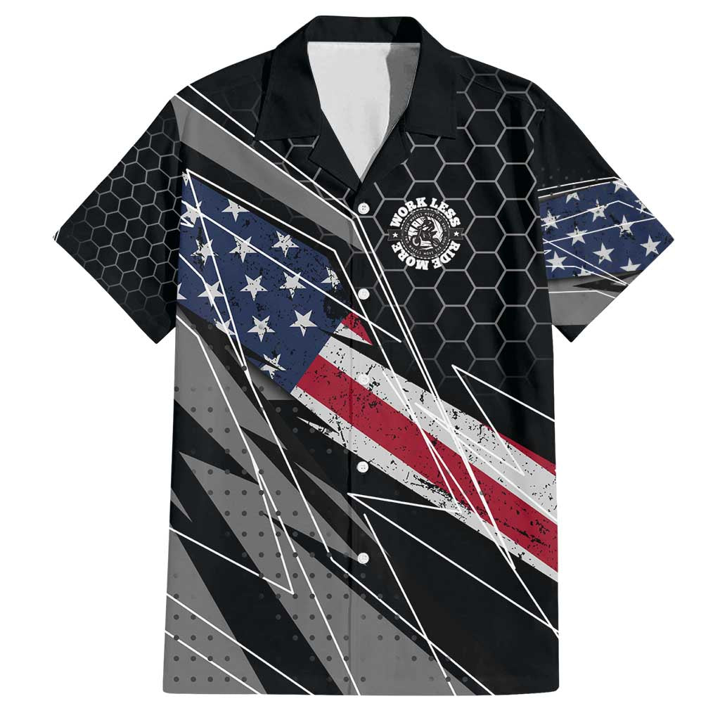 Custom American Flag Racing Family Matching Off Shoulder Short Dress and Hawaiian Shirt Dirt Bike Motocross Racewear Hexagon and Lightning - Wonder Print Shop
