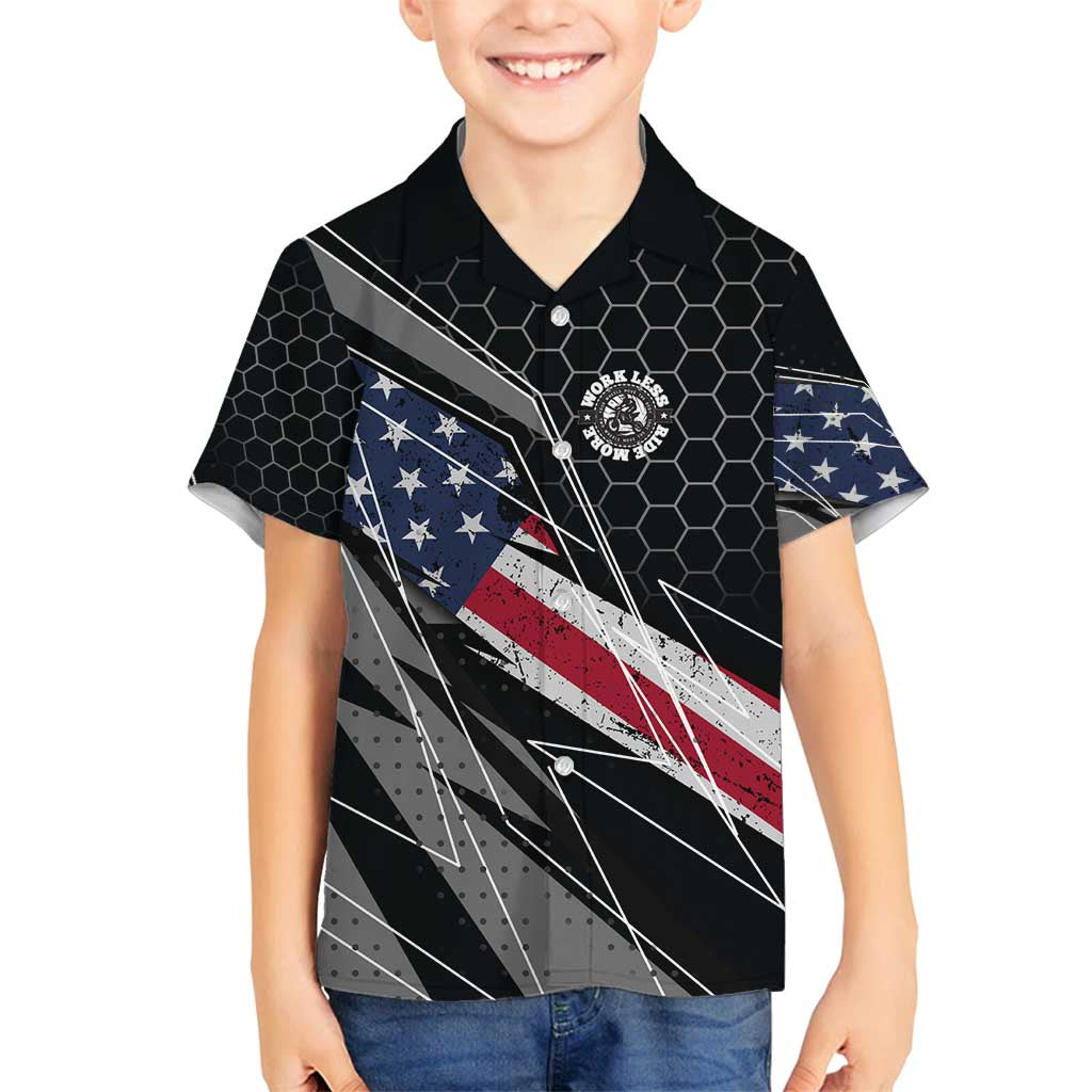 Custom American Flag Racing Family Matching Puletasi and Hawaiian Shirt Dirt Bike Motocross Racewear Hexagon and Lightning - Wonder Print Shop