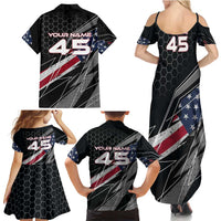 Custom American Flag Racing Family Matching Summer Maxi Dress and Hawaiian Shirt Dirt Bike Motocross Racewear Hexagon and Lightning - Wonder Print Shop