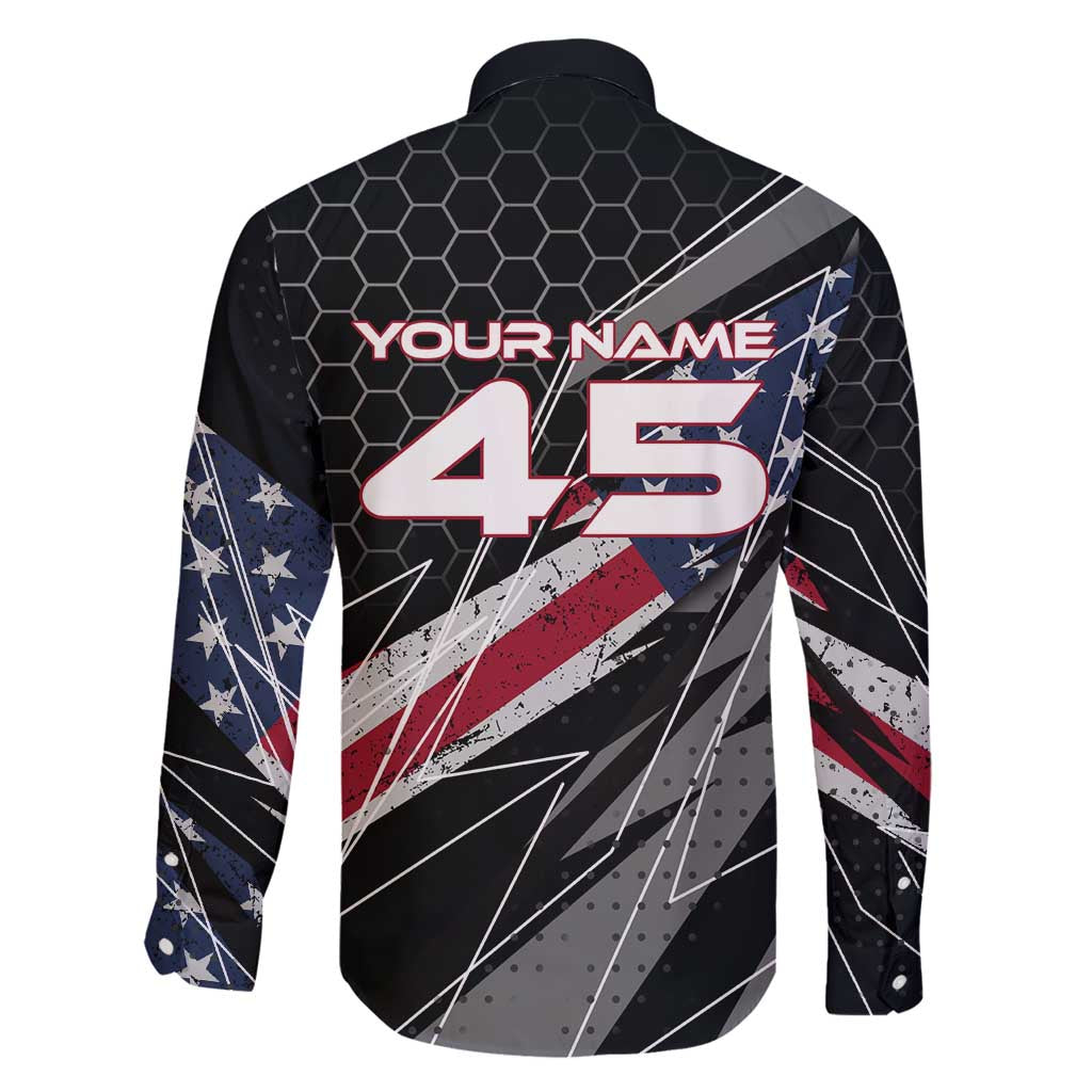 Custom American Flag Racing Family Matching Summer Maxi Dress and Hawaiian Shirt Dirt Bike Motocross Racewear Hexagon and Lightning - Wonder Print Shop