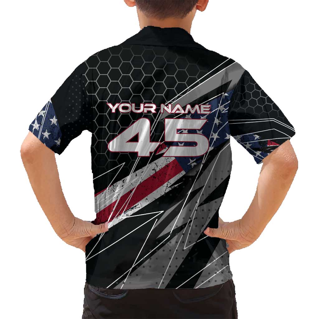 Custom American Flag Racing Family Matching Tank Maxi Dress and Hawaiian Shirt Dirt Bike Motocross Racewear Hexagon and Lightning - Wonder Print Shop