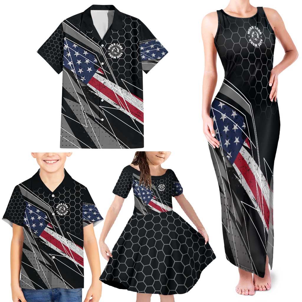Custom American Flag Racing Family Matching Tank Maxi Dress and Hawaiian Shirt Dirt Bike Motocross Racewear Hexagon and Lightning - Wonder Print Shop
